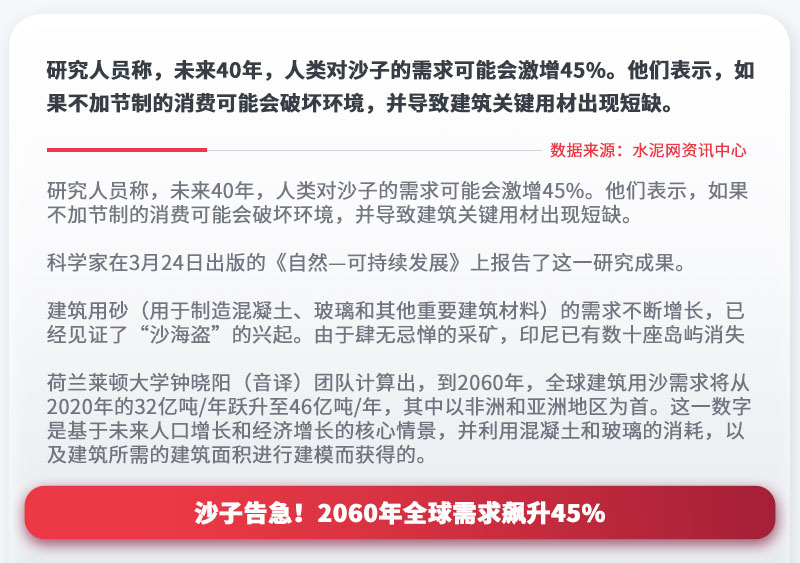 沙子告急！2060年全球需求飆升45%